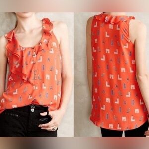 Maeve By Anthropology Orange Women’s Aurielle Ruffle Blouse Size 0
